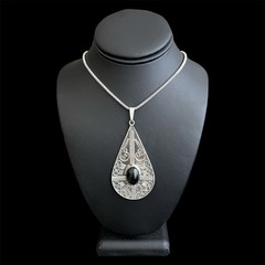 Vintage Mexican Large Sterling silver and black onyx Ornate Statement pendant