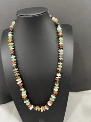 Vintage Natural Stone Chips Necklace Barrel Closure 22” Beaded Graduating Chips