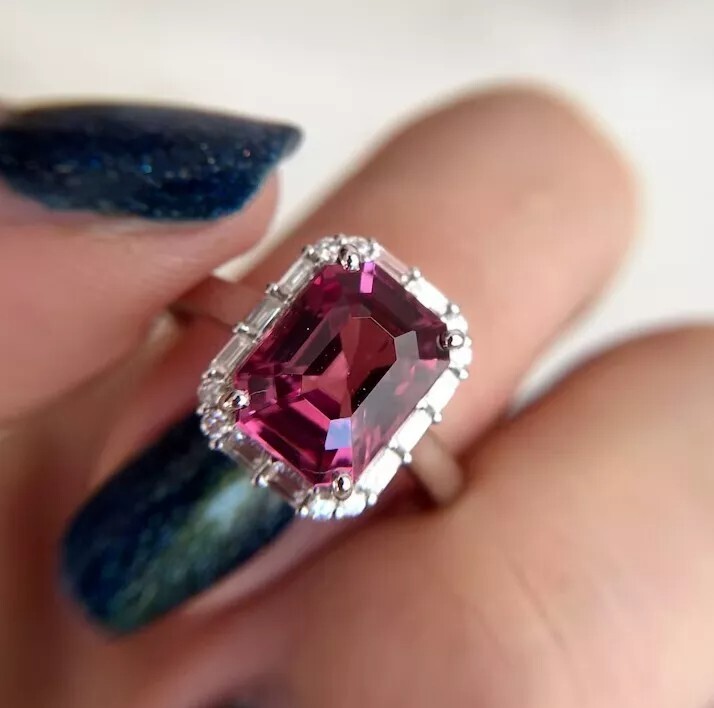 Art Deco Style Octagonal Ruby Lab Created Diamond 14K White Gold FN Wedding Ring