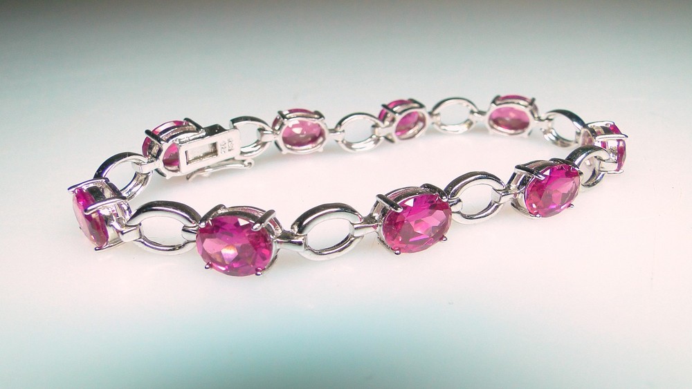 Gorgeous Sterling Pink Topaz 925 Silver Link Tennis Bracelet