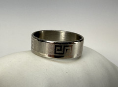 Vintage Silver Tone Greek Key Design Band Ring Size 11.25