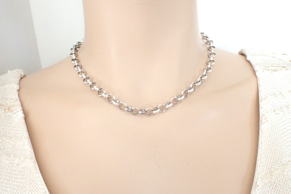 Vintage Sterling Silver Rolo Chain Necklace Made In Italy 16″ Long 17.5 Grams