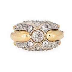 40s Portuguese 2.50ct Diamond Ring 19k Yellow Gold Platinum Band Sz 6.5 Jewelry