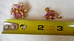 Vintage Set of Enamel Lavender Flower Pin Brooch & Earrings Seed Pearls