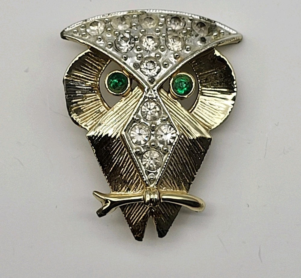 Stunning MCM Owl rhinestone brooch pin Whimsical Nature bird