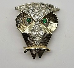 Stunning MCM Owl rhinestone brooch pin Whimsical Nature bird