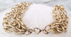 VTG Goldtone Textured Chunky Chain Link Triple-Strand Layered Statement Necklace