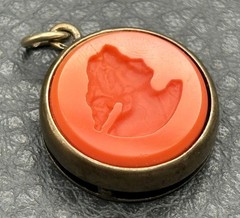 Vintage Extasia Orange Faux Coral Intaglio Cameo Pendant Gold Tone Charm