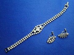 Vintage Rhinestone Bracelet And Earrings Set