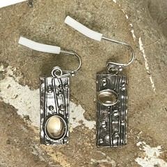 Vintage Goldtone Stone Rectangular Hook Earrings 1.75”