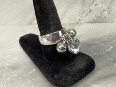 Vintage Silver Tone Dangle Rhinestone Silver Ball Ring Size 8.5