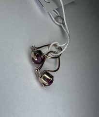 Vintage Soviet 14K 583 Rose Gold Tulip Earrings Purple Stone 1.67g