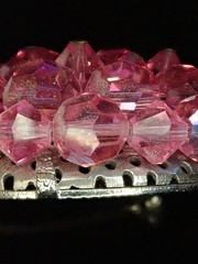Vntg Brooch & Clip-on Earrings, Pink Aurora Borealis Crystal, Wired, Silver-Tone