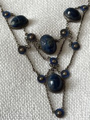 Art Deco Enamel Lapis Lazuli Glass Scarab Necklace Egyptian Revival Enamel Rare