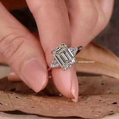 3.50 CT Emerald Cut Lab Created Diamond Engagement Ring 14K White Gold Plated