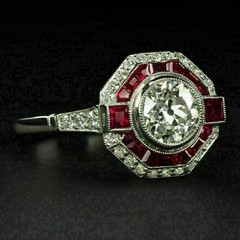 3.8Ct Art Deco Style Lab Created Diamond Ruby Engagement 14K White Gold FN Ring
