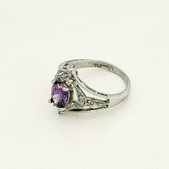 Vintage White Gold Plated Purple Clear CZ Stone Ladies Band Ring Size 8
