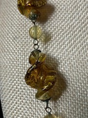 Vintage Art Glass Beaded Necklace Twist Gold Foil Station Chain 28″ READ