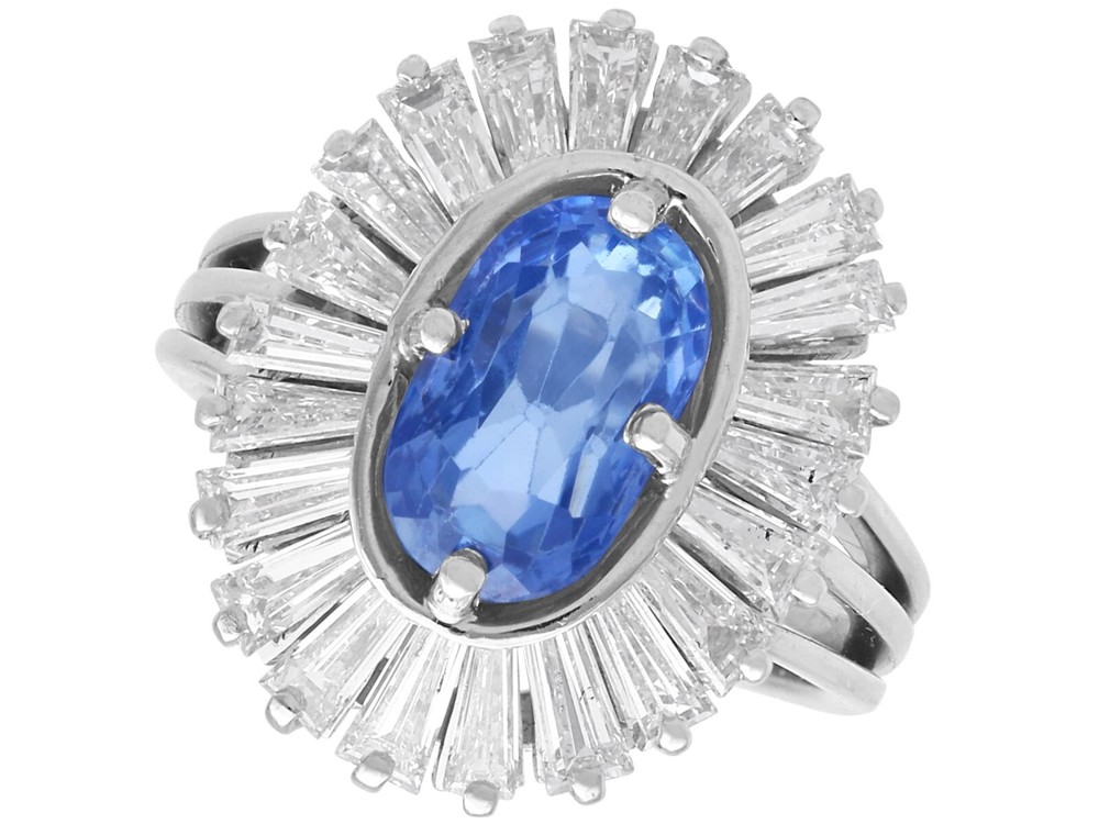 2.75Ct Ceylon Sapphire and 2.88Ct Diamond, 18k White Gold Cluster Ring