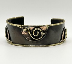Vintage Brutalist Mixed Metals Cuff Bracelet Brass Copper Modernist Adjustable