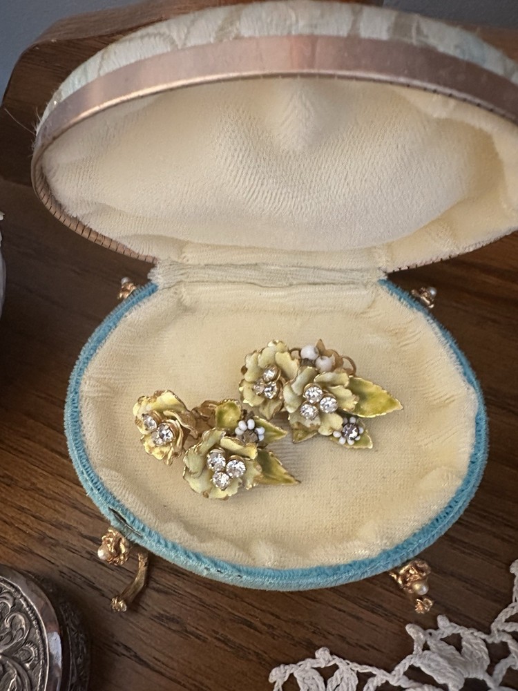 Vintage ?Haskell Style Yellow Floral Statement Earrings 1940s 1950s