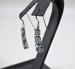 Silver Tone Pierced Wire Hook Earrings 1.5″ Blue Aquamarine Stones