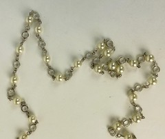 VTG 1960s AUSTRIAN White/Clear Crystal Bezel Set Faux Pearl Necklace 35 in USA