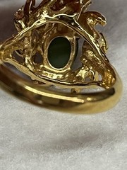Vintage 18KT. H.G.E. Faux Jade Uranium Glow Stones Gold Plated Ring 7.75