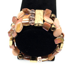 Filigree Glass Bead MOP Bead CopperTone Bead GT Spacer Bar Stretch Bracelet