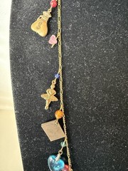 Vintage Signed Glassworks Studio Multi Charm Love Luck Fun Heart 30″ Necklace