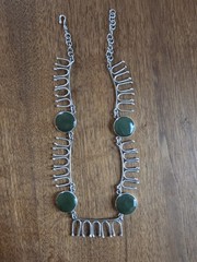Jade and Silver Vintage Necklace 17 Inches Handmade Adjustable Hook Closure