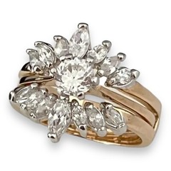 Vintage 1980s Wedding Ring Set Size 5 Cubic Zirconia 14K Gold Plate – 14F