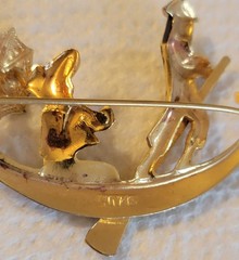 Damascene Spain Man And Lady In A Gondola Boat Brooch Made Spain