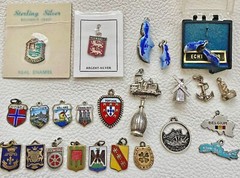 Vintage Sterling Silver & Brass World Travel & Map & Shield Charms CHOICE