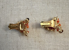 Vintage Swoboda 22 kt Gold Plated Coral Reef Clip Earrings w/ Pearls & Garnets