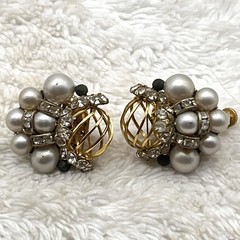 Vintage Vendome Jewelry Set Faux Pearl Gold Tone Cage RARE Signed