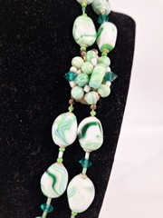 Marbled Blue Green & White Double Strand Necklace