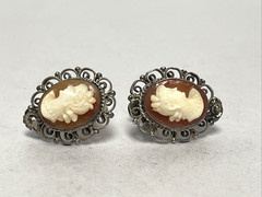 Vintage 800 Silver Filigree Cameo Parure Necklace, Earrings, and Bracelet Set