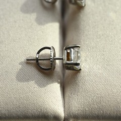 1.52 CTW Diamond Earrings Asscher VS1 E-F Excellent Cut 14k White Screw Stud