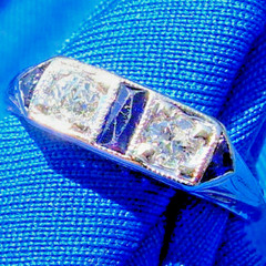 ORIGINAL Diamond Sapphire Deco Wedding Band Antique SOLID 18K GOLD Belais Ring