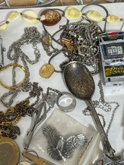 Junk Drawer Lot Jewelry Sterling, Cards, 1921 (2) Morgan’s Dollars, Lighters etc