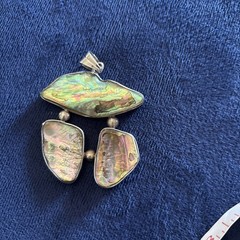 Vintage 925 Sterling Silver Large Freeform Abalone Shell Blister Pendant