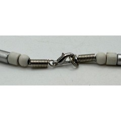 Vintage Silver Tone Tube Bead Necklace Cream Spacer Beads 18″