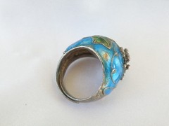 Antique Sterling Silver 925 Enamel Ivy Import Dome Ring Size 7