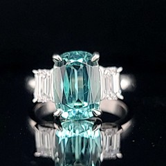 14k White Gold Engagement Ring 4.23ct.Natural Sky Blue Tourmaline Cushion Shape