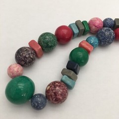 Fossil Limestone Necklace Colorful Graduated Beads Chunky Bubblegum Strand