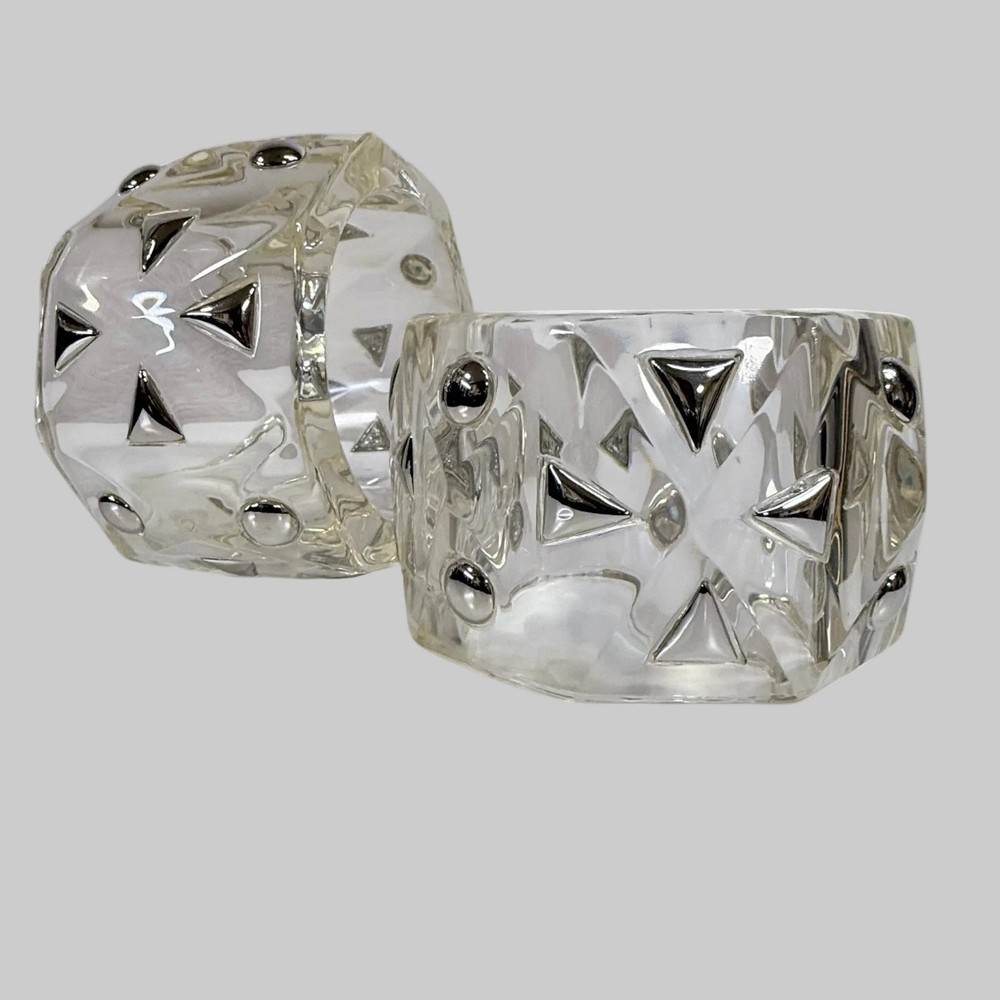 Clear Lucite Studded Chunky Bangle Bracelets