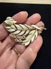 Vintage Enamel And Aurora Borealis Rhinestone Goldtone Brooch