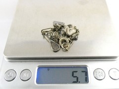 Vintage Unmarked Sterling Silver Paperclip Chain Bracelet with 5 Charms 6.75 In