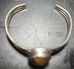 Beautiful Cabochon Tiger’s Eye Stone Set in Silver Cuff Style Bracelet